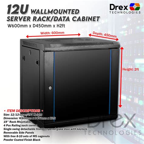 12U 12-Layer Wallmounted Data Cabinet / Server Rack W=600 x D=450mm x H ...