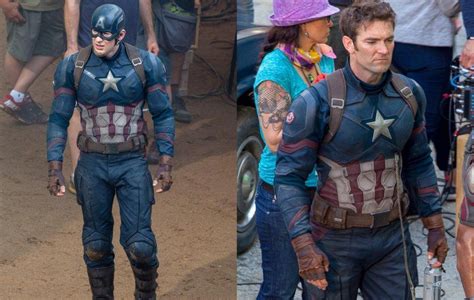 Chris Evans and his stunt double on the set of Captain America: Civil ...