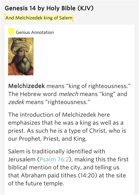 And Melchizedek king of Salem – Genesis 14 by Holy Bible (KJV)