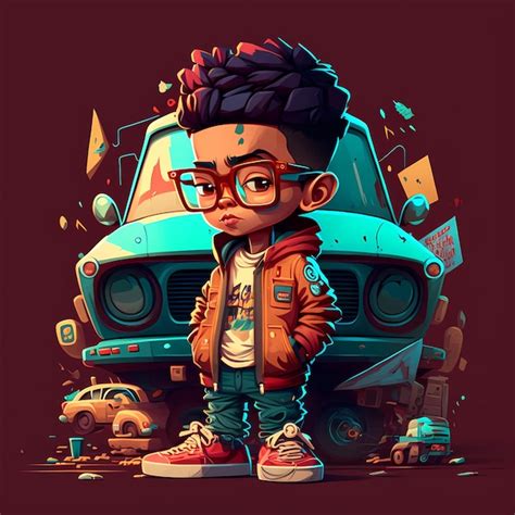 Premium Photo | Cool,trendy and funky boy cartoon character, with a ...