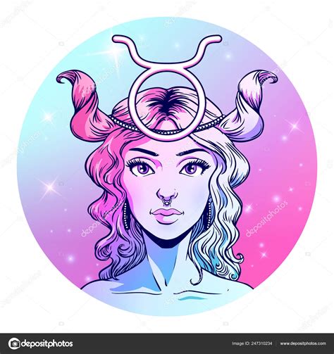 Taurus Zodiac Sign Artwork Beautiful Girl Face Horoscope Symbol Star ...