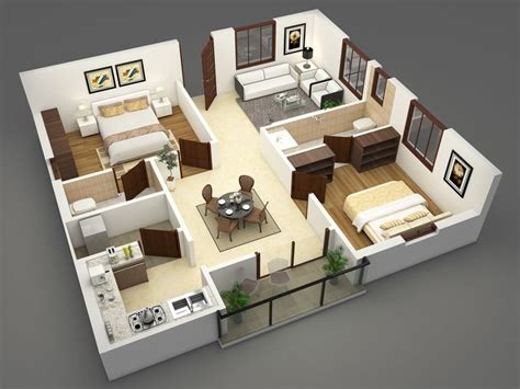 3D Floor Plans on Behance | Small house design plans, 2bhk house plan ...