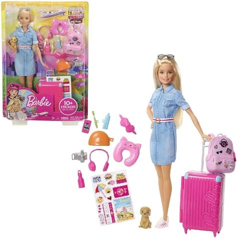 Barbie Doll and Travel Set with Puppy, Luggage & 10+ Accessories ...