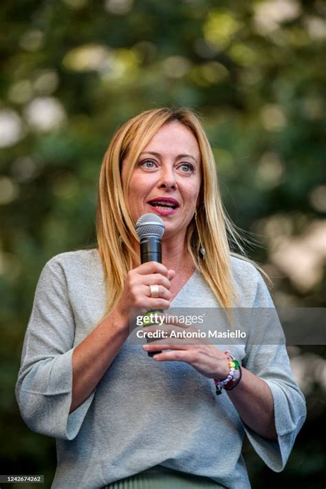 Fratelli d'Italia Leader Giorgia Meloni delivers her speech during ...