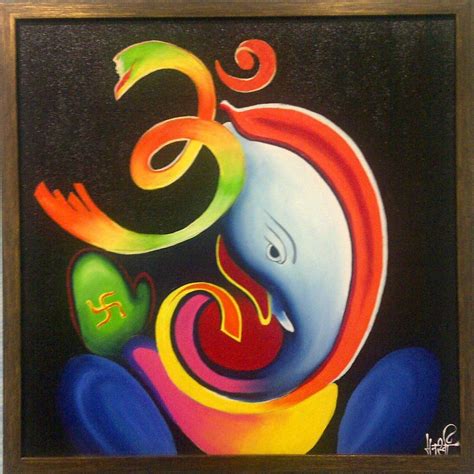 Ganesha Abstract Art with Om and Buddhist symbol Ganesh Art Paintings ...