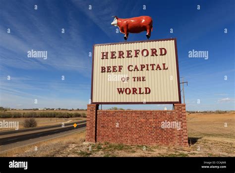 Hereford Beef Capital of the World sign, Hereford, Texas Stock Photo ...