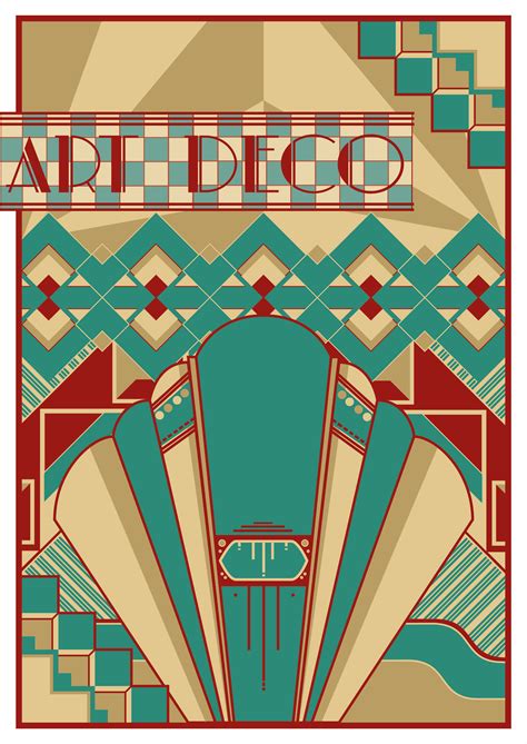 Art Deco period graphic showing original Art Deco green, red and gold ...