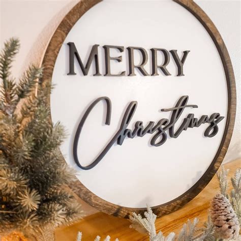 Merry Christmas Wood Door Sign Round Merry Christmas Sign - Etsy