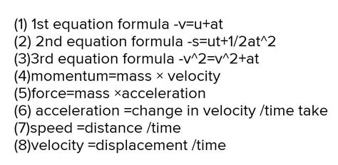 Motion In 1d Formula Sheet