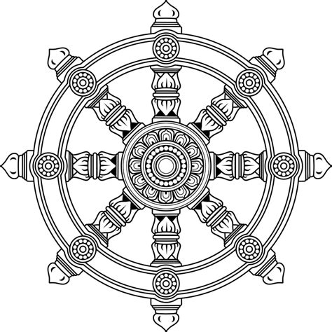 Ornate Dharma Wheel Line Art - Openclipart