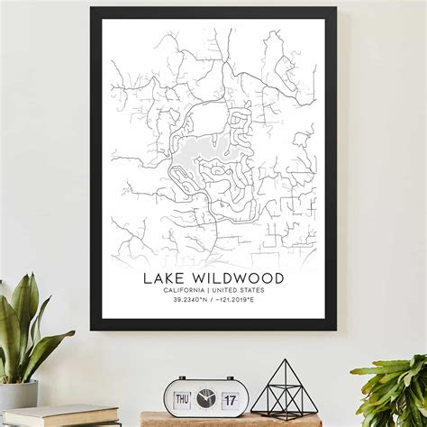 Lake Wildwood California Map Poster, Modern Home Decor Wall Art Print ...