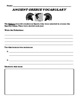 Ephors - Vocabulary Term UDL Worksheet (Ancient Greece) by Northeast ...