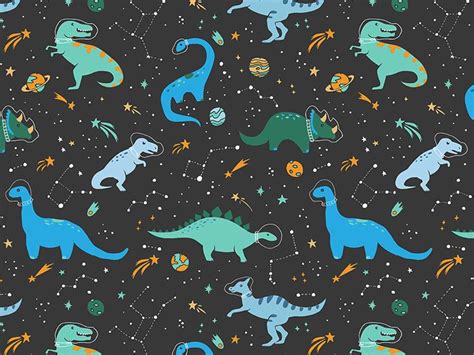 Space Dino Pattern in Blue and Green | Dinosaur illustration, Dinosaur ...