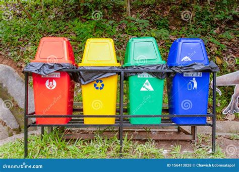 4 Types of Sorting Trash Bins with Labels in Thai Stock Photo - Image ...