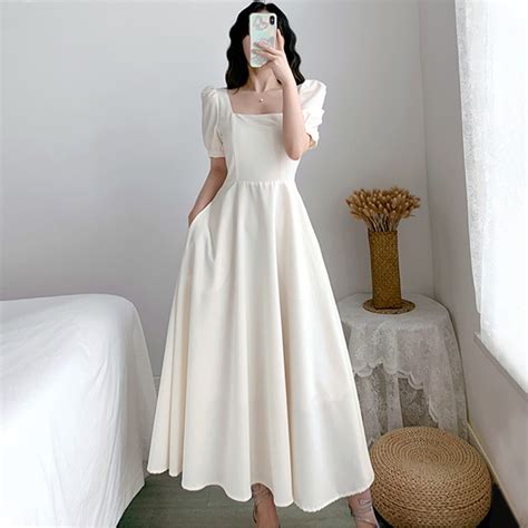 Korean white dress for civil wedding long dress formal dress plus size ...