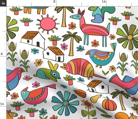 Folk Art El Salvador - White | Spoonflower