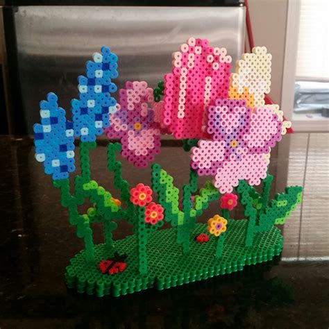 3D Flower garden perler beads by BreeBeer Diy Perler Bead Crafts ...