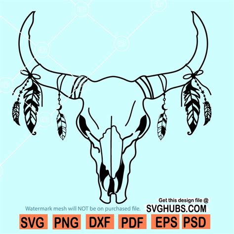 Cow skull with feathers svg, Cow skull with feathers svg, Cow skull svg