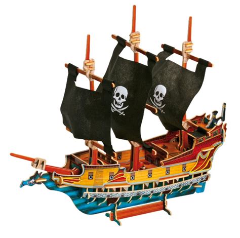 LARGE 40cm WOODEN PIRATE SHIP GALLEON BOAT MODEL 3D JIGSAW PUZZLE 1404 ...