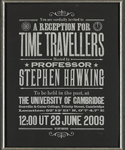 2013 invitation to stephen hawking's time travelers party in 2009