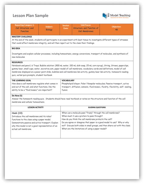 Sample Inquiry Lesson Plan-Lipid Bilayers - Model Teaching