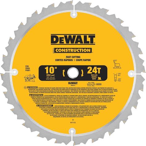 DEWALT Construction 10 in. 24-Teeth Thin Kerf Table Saw Blade DW3112 ...