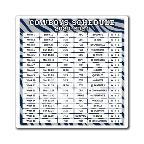 2023 Dallas Cowboys Schedule Magnet Cowboys 2023 Games Win - Etsy Sweden