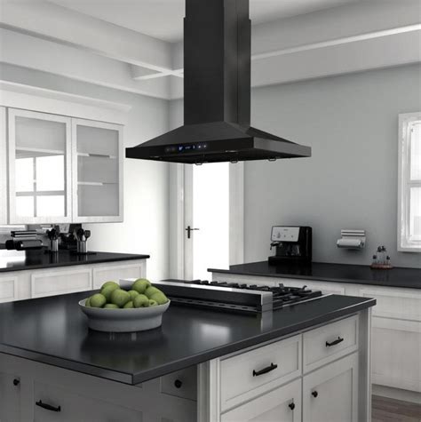 This black stainless steel island mount range hood makes such a ...