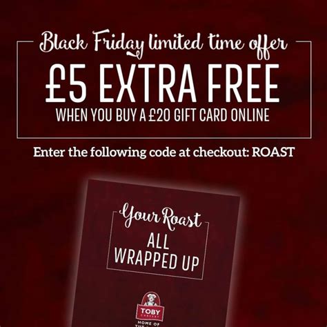 TOBY CARVERY BLACK FRIDAY GIFT CARD OFFER! - Basildon Festival Leisure Park