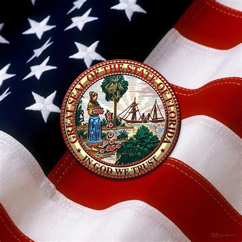 Florida State Seal over U.S. Flag Digital Art by Serge Averbukh