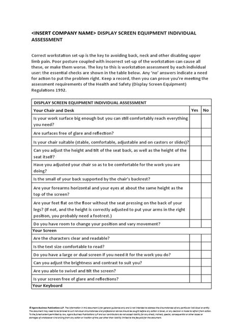 Display Screen Equipment Individual Assessment | PDF | Chair