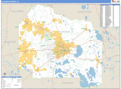 Alachua County, Florida Zip Code Wall Map | Maps.com.com