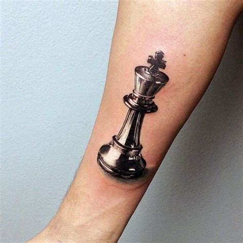 Male With Realistic 3d King Chess Piece Inner Forearm Tattoo Design ...