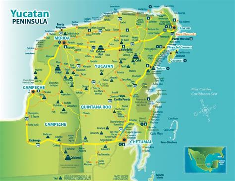 Mapa turistico de mexico, Peninsula de yucatan, Turismo en mexico