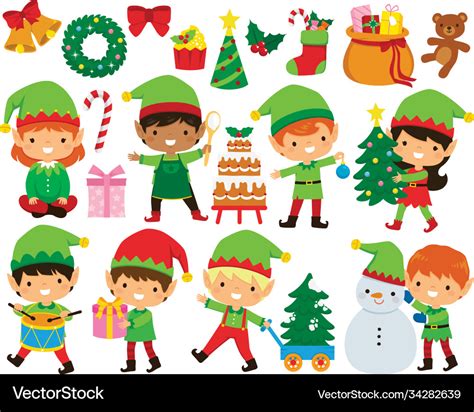 Christmas elves clipart set Royalty Free Vector Image