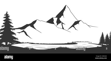 Mountain range black and white vector illustration Stock Vector Image ...