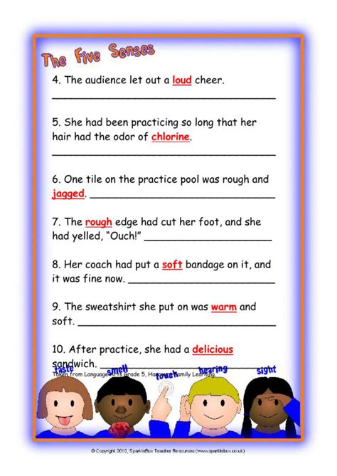 Sensory Images Worksheet | Language Worksheets