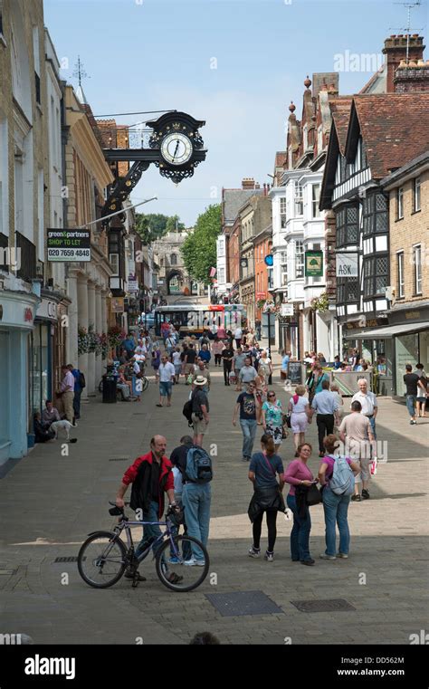 Winchester High Street shoppers and shops Hampshire England UK Stock ...