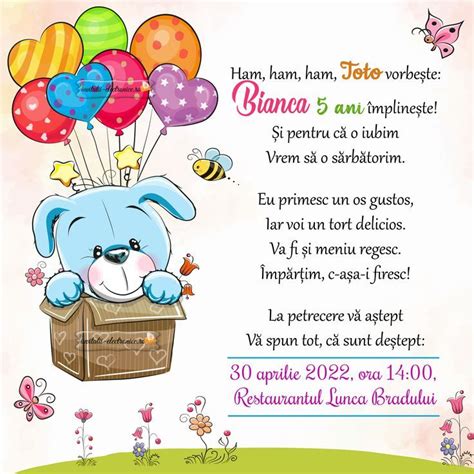 Invitatie la petrecere de copii cu catel si baloane | Birthday party ...