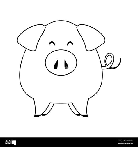 cute animal pig farm cartoon in black and white Stock Vector Image ...