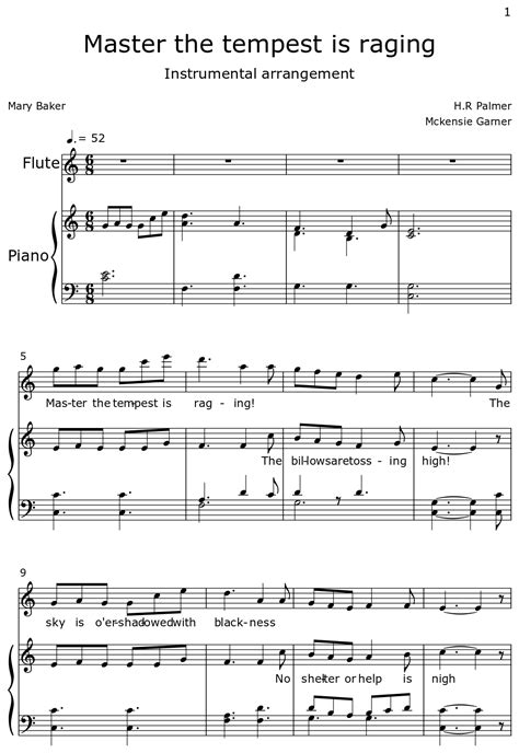 Master the tempest is raging - Sheet music for Flute, Piano