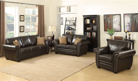 Louis Collection Traditional 3-Piece Upholstered Leather Living Room ...