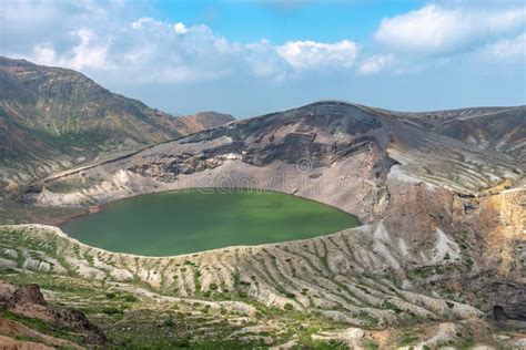 Okama Crater Lake at Mount Zao in Summer Sunny Day. Active Volcano in ...