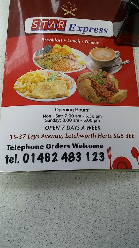 Menu at Star Express Cafe, Letchworth Garden City