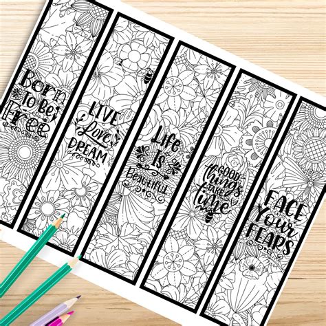 Floral Inspirational Quotes Coloring Bookmarks Coloring Pages - Etsy