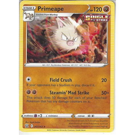 Pokemon Trading Card Game 067/163 Primeape : Rare Card : SWSH-05 Battle ...