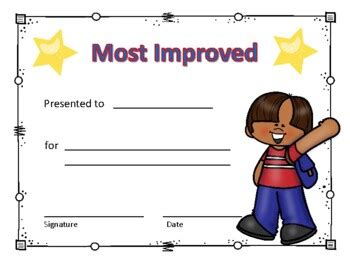 Most Improved Award Certificate Boy by Middle School Magnificence