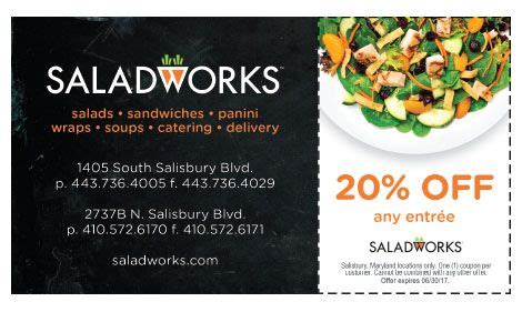 Save 20% off Entree's at Saladworks of Salisbury with your Frugals ...