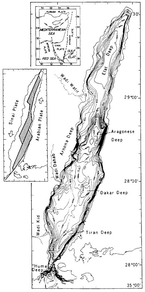 Bathymetry of the Gulf of Aqaba (Eilat). The inset maps show (top) the ...