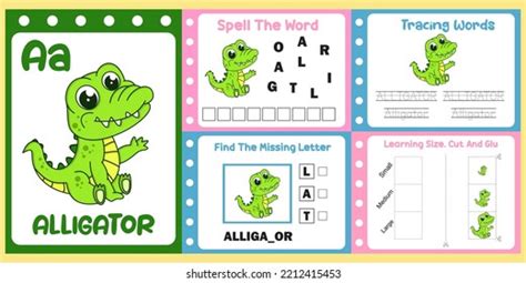 Worksheets Pack Kids Alligator Vector Stock Vector (Royalty Free ...